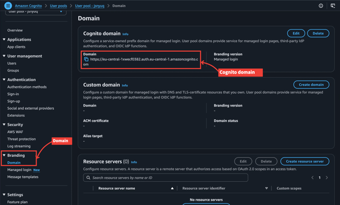 Cognito domain — hosted UI URL